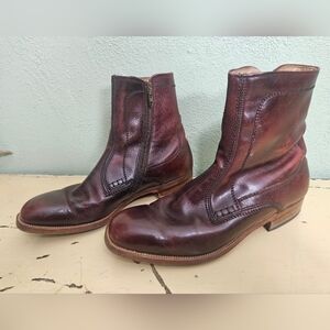 Men's Vintage Burgundy Leather Zip Ankle Boots